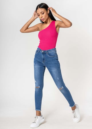 Noutati - Blugi slim dama cu detalii rupte, Albastru P501-5 M10