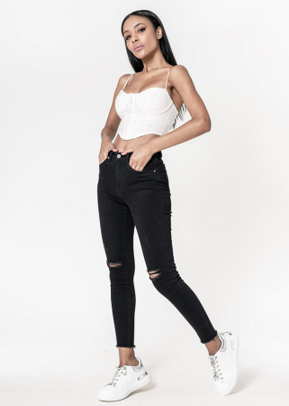 Blugi slim dama cu detalii rupte, Albastru P501-8 M10 [1]