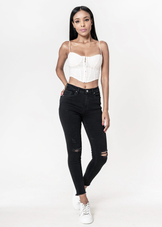 Blugi slim dama cu detalii rupte, Albastru P501-8 M10 [2]