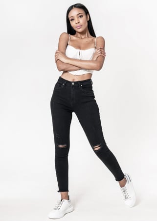 Noutati - Blugi slim dama cu detalii rupte, Albastru P501-8 M10