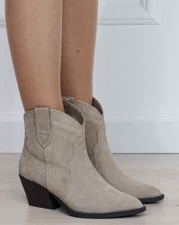 Botine bej din piele naturala cu toc comod 6338A 114 [5]
