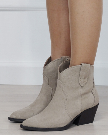 Botine bej din piele naturala cu toc comod 6338A 114 [1]
