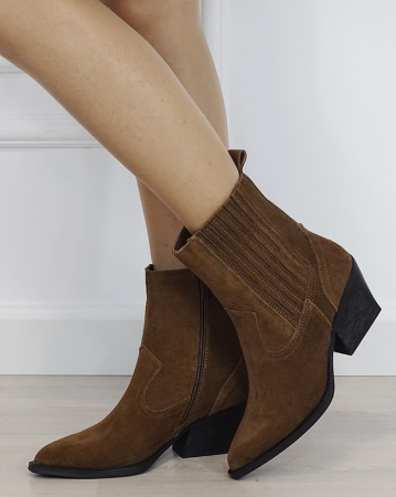 Ghete - Botine din piele naturala tip ciocate camel 6350A 117