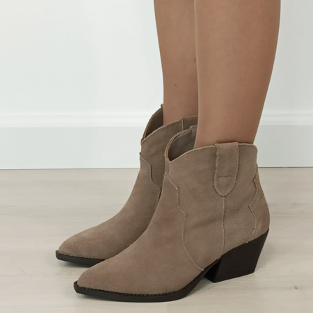 Botine kaki din piele naturala cu toc comod 6338 114 [1]