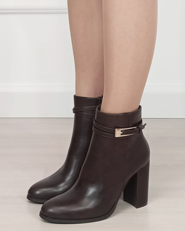 Botine - Botine maro elegante cu toc gros 6337 114