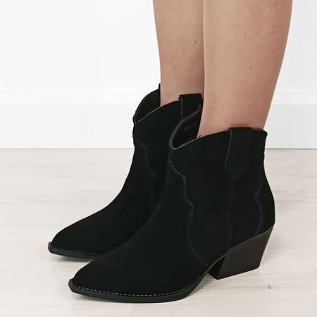 Botine negre din piele naturala cu toc comod 6338 114 [1]