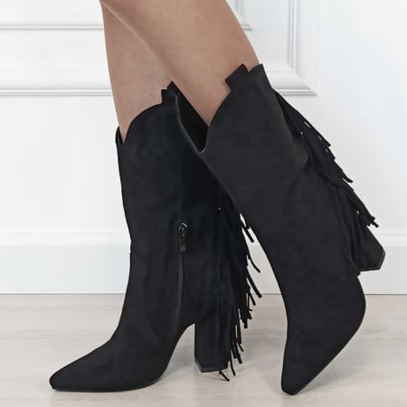 Botine - Cizme negre cu franjuri in spate 2531 115
