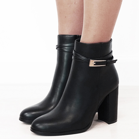 Botine - Botine negre elegante cu toc gros 6337 114