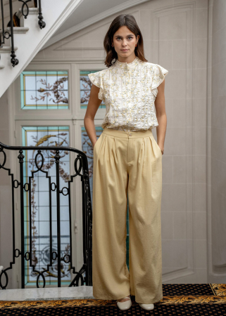 Camasa galben pal din bumbac cu imprimeu floral ASD97032 M9 [1]