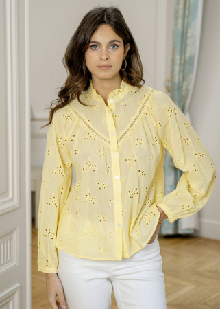 Camasi - Camasa galbena din bumbac cu perforatii englezesti ASD97035 M9