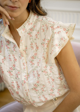 Camasi - Camasa ivory din bumbac cu imprimeu floral ASD97032 M9