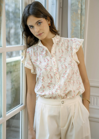 Camasa ivory din bumbac cu imprimeu floral ASD97032 M9 [5]