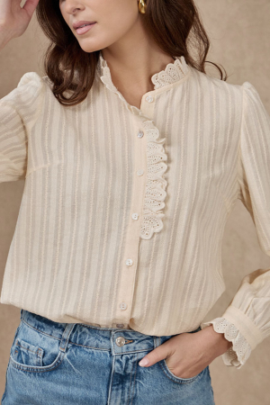 Camasi - Camasa piersica deschis cu broderie aplicata ZS8002