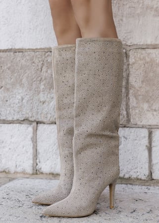 Cizme - Cizme bej cu strasuri 72527A 110