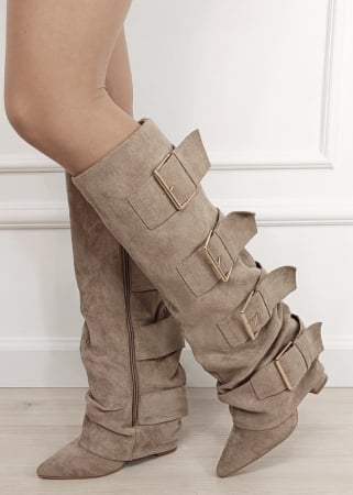 Cizme - Cizme bej elegante cu toc comod 7677A-1 19