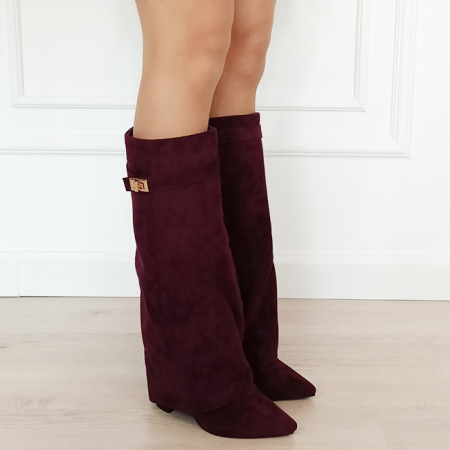 Cizme bordo elegante cu toc comod 9501A 113 [9]