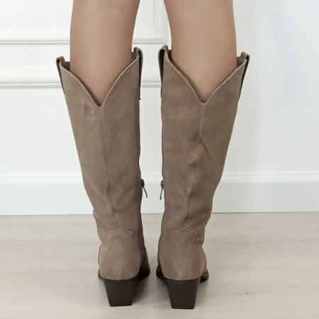 Cizme kaki din piele naturala cu toc comod 6396 113 [4]