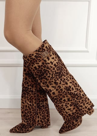 Cizme - Cizme leopard print elegante cu toc comod 9501A 113