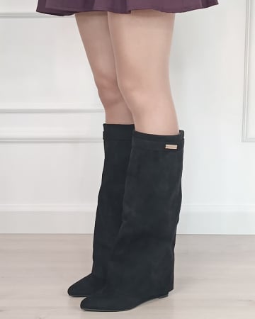 Cizme - Cizme lungi negre cu toc 9623A-1 19