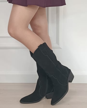 Ghete - Cizme din piele naturala tip ciocate negre cu toc 5312 19
