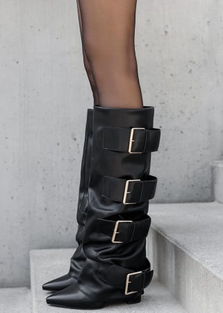 Cizme - Cizme negre elegante cu toc comod 7677A 110