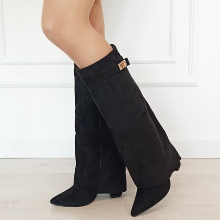 Cizme - Cizme negre elegante cu toc comod 9501A 113
