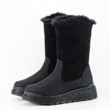 Cizme si botine - Cizme negre imblanite 21-Q71 111