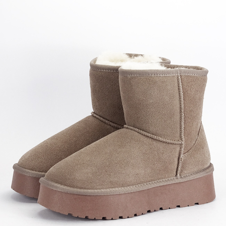 Femei - Cizme scurte kaki deschis din piele naturala W5825 110