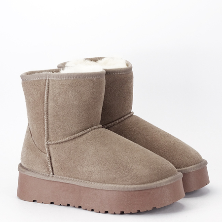 Cizme scurte kaki deschis din piele naturala W5825 110 [5]
