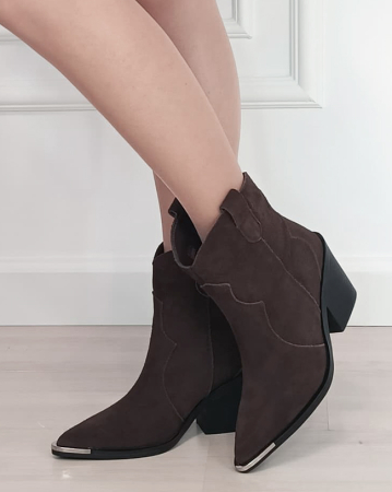 Ghete - Cizme scurte maro din piele naturala cu toc comod 6397A 114