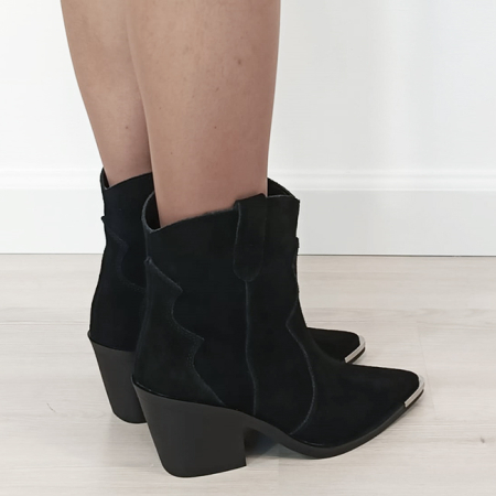 Cizme scurte negre din piele naturala cu toc comod 6397 114 [4]