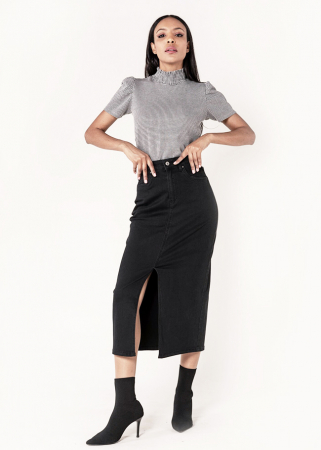 Fusta neagra de denim cu slit frontal P215 M10 [1]