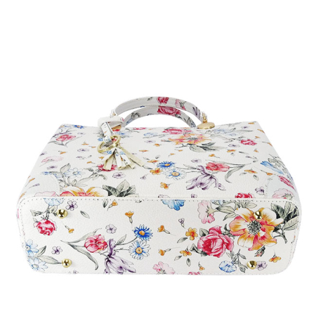 Geanta alba cu imprimeu floral din piele naturala 1330 M9 [6]