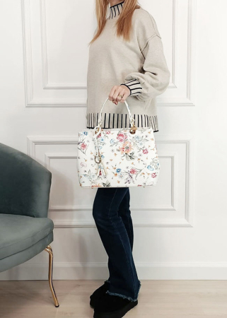 Geanta alba cu imprimeu floral din piele naturala 1330 M9 [1]