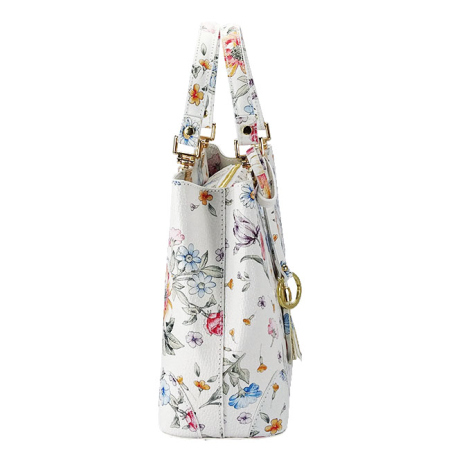 Geanta alba cu imprimeu floral din piele naturala 1330 M9 [3]