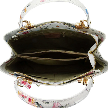 Geanta alba cu imprimeu floral din piele naturala 1330 M9 [7]