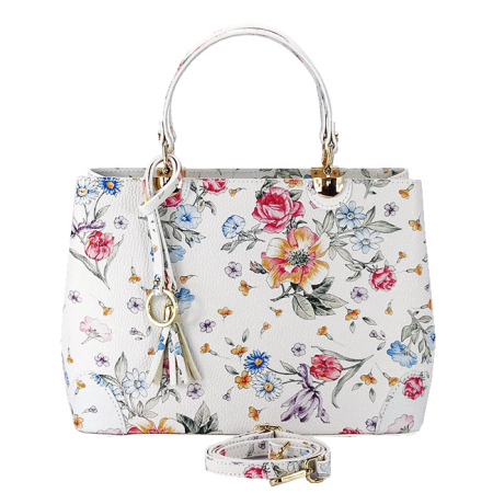 Geanta alba cu imprimeu floral din piele naturala 1330 M9 [5]