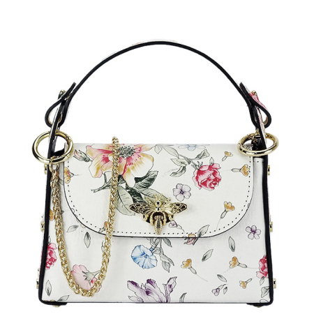 Clutch - Geanta alba cu imprimeu floral din piele naturala 1602 122