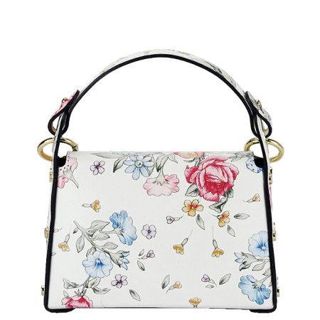 Geanta alba cu imprimeu floral din piele naturala 1602 122 [5]