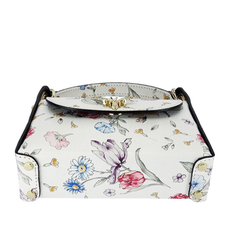 Geanta alba cu imprimeu floral din piele naturala 1602 122 [6]