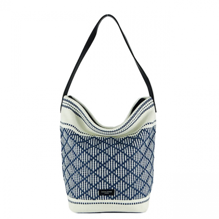 Noutati - Geanta alba cu model traditional albastru 6957-1 15