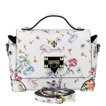 Geanta alba din piele naturala cu imprimeu floral 1616 131 [2]