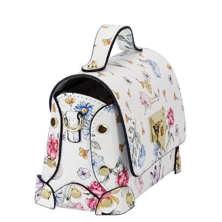 Geanta alba din piele naturala cu imprimeu floral 1616 131 [3]