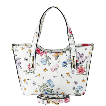 Geanta alba din piele naturala cu imprimeu floral 8904 131 [5]