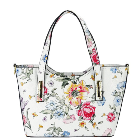 Geanta alba din piele naturala cu imprimeu floral 8904 131 [4]