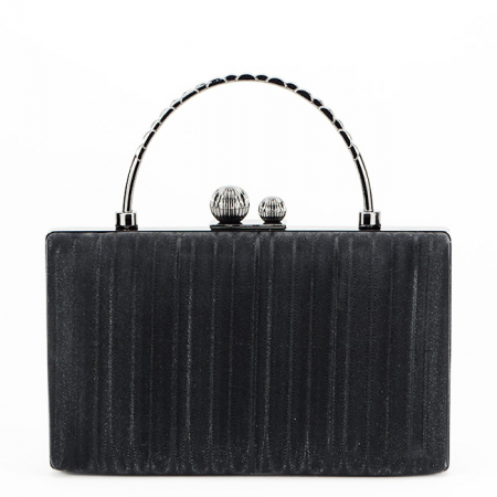 Clutch - Geanta neagra clutch resigilata cu maner BME-622-RESIG