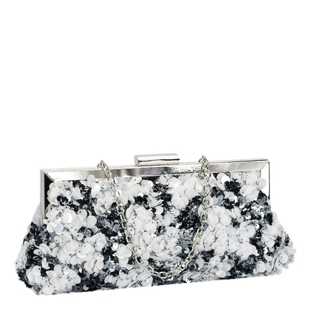 Clutch - Geanta clutch alb/arginitiu cu paiete BMN-1248 06