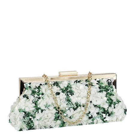Clutch - Geanta clutch alb/verde cu paiete BMN-1248 06