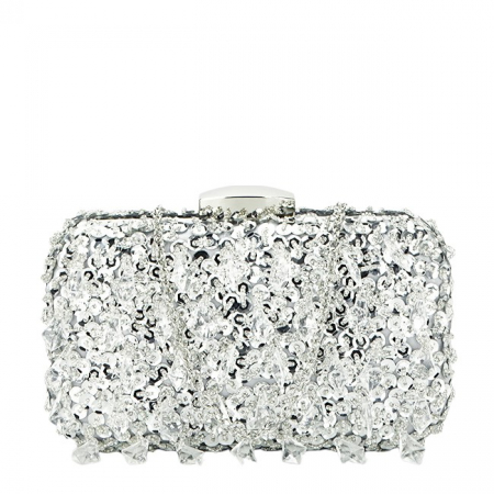 Femei - Geanta clutch argintie cu cristale si paiete BME6011 06