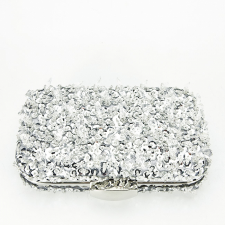 Geanta clutch argintie cu cristale si paiete BME6011 06 [5]